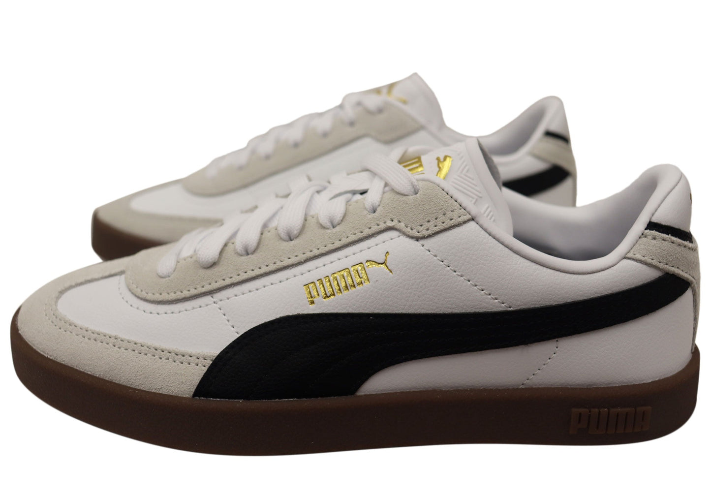 Puma Club II Era Mens Leather Lace Up Casual Shoes White Black