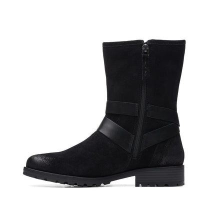 Clarks Clarkwell Mid 26168590 Womens Black Suede Zipper Casual Dress Boots