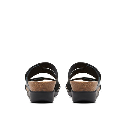 Clarks Calenne Maye 26177042 Womens Black Wide Leather Wedges Sandals Shoes