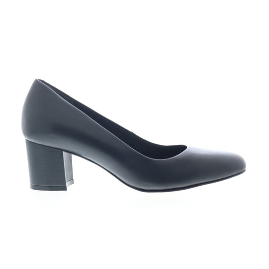Ros Hommerson Jessica 75081-10 Womens Black Wide Leather Pumps Heels Shoes