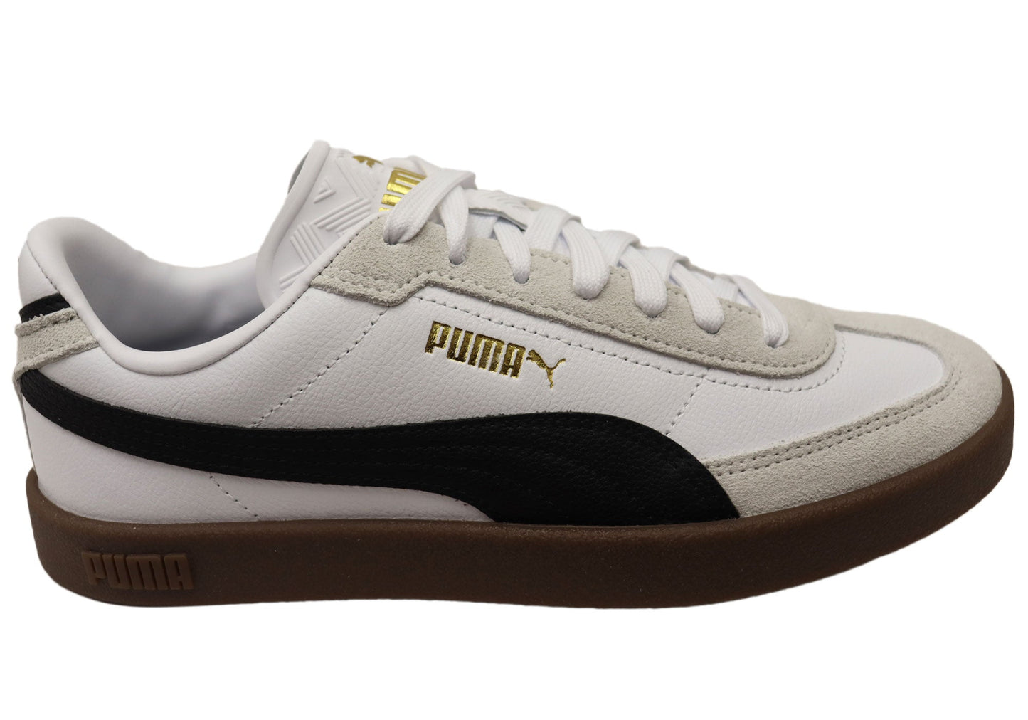Puma Club II Era Mens Leather Lace Up Casual Shoes White Black
