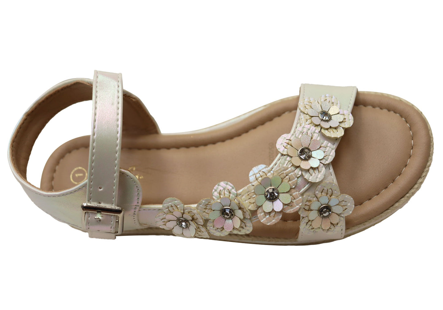 Grosby Farrah Kids Girls Comfortable Sandals White Shimmer