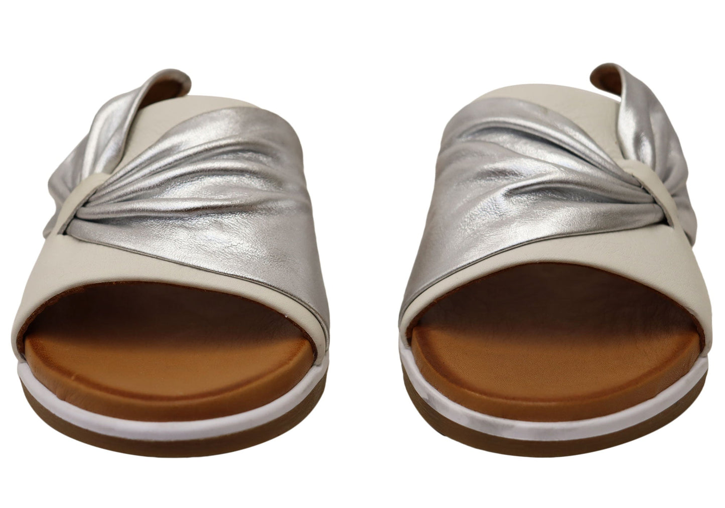 Orizonte Ribbon Womens Comfortable European Leather Slides Sandals