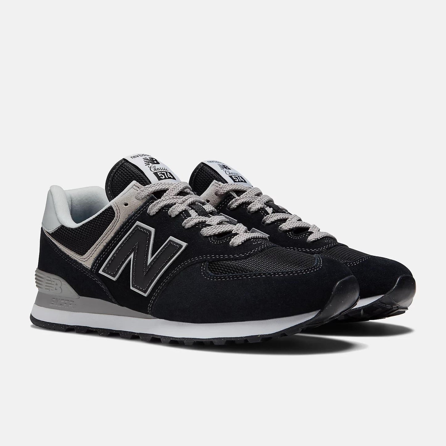 Men's Wide Fit New Balance ML574EVB Walking/Running Trainers - Exclusive - Black/White ENCAP