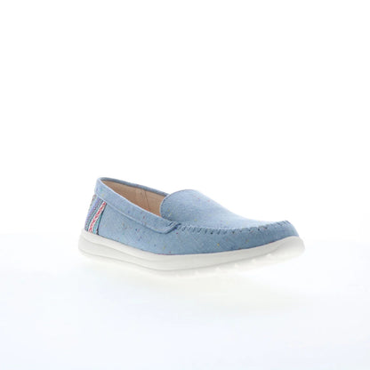 Minnetonka Discover 61035 Womens Blue Canvas Slip On Loafer Flats Shoes
