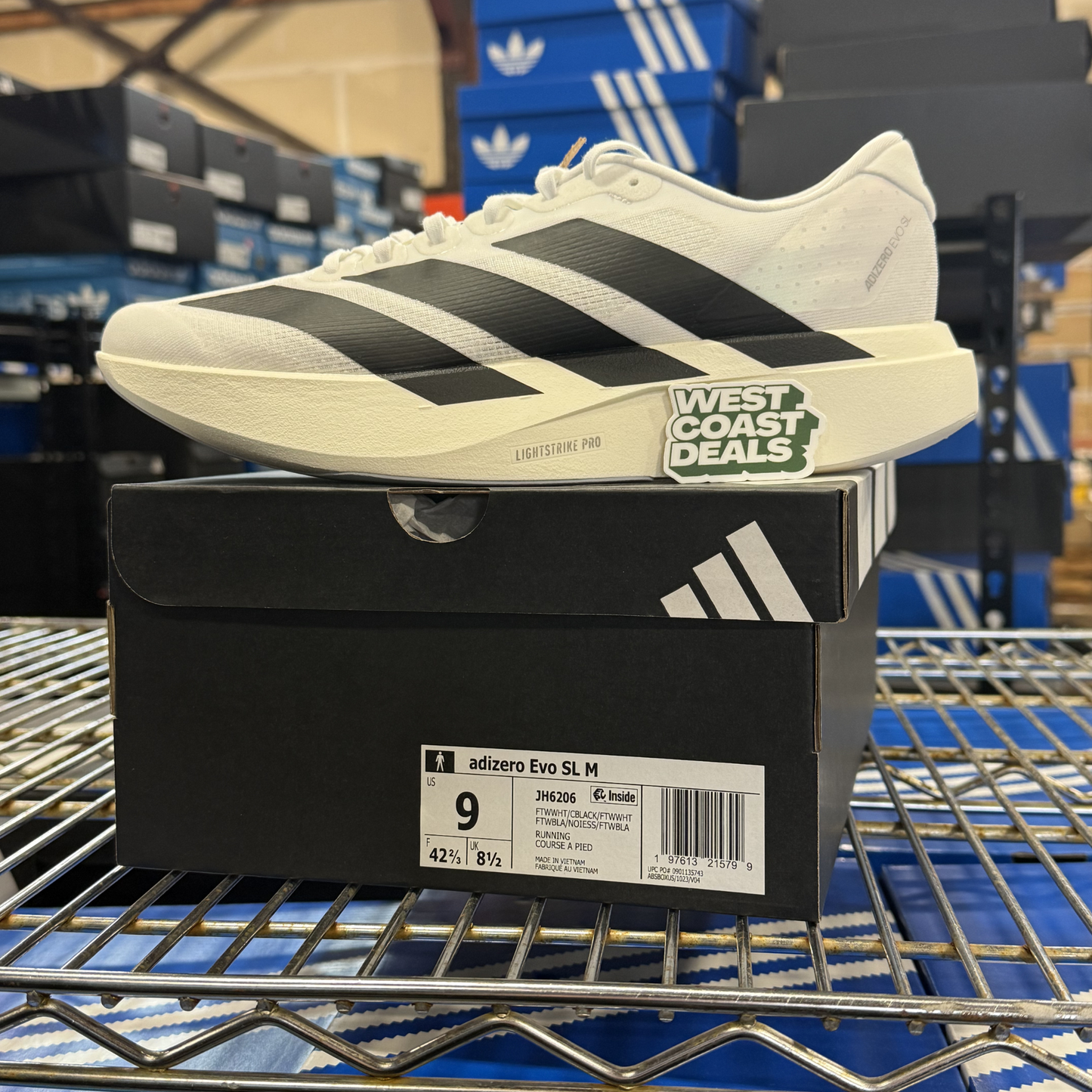 Adidas Men's White Adizero EVO SL Sneakers, JH6206