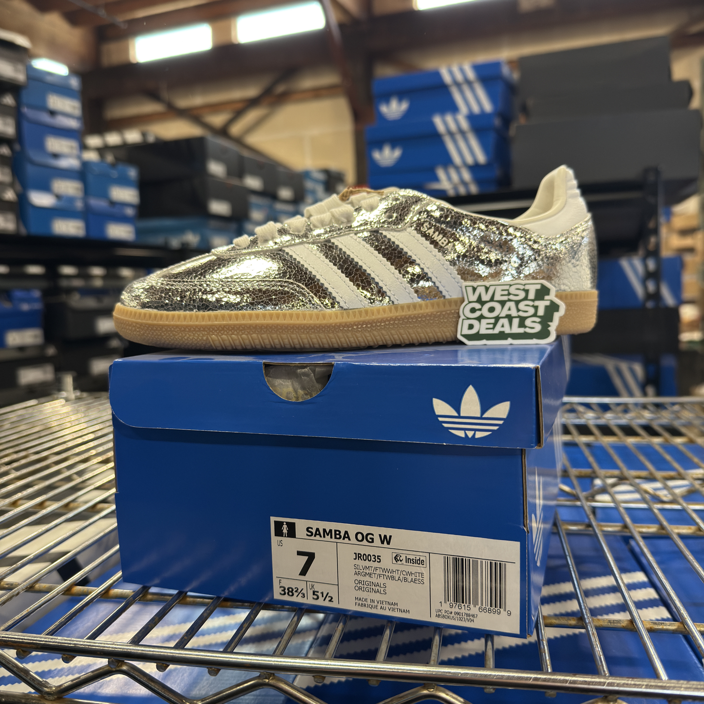 Adidas Originals Women's Cracked Leather Samba OG Sneakers, Silver, JR0035