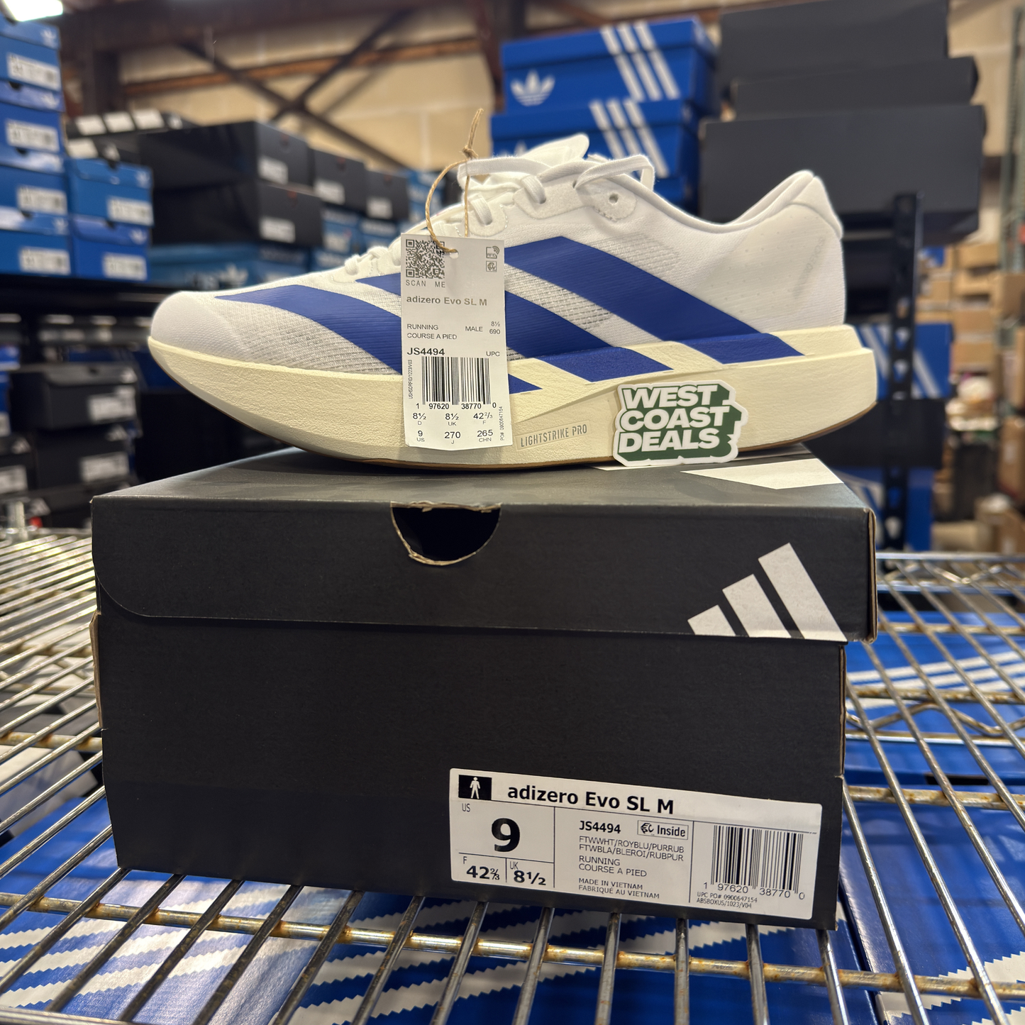 Adidas Men's White Adizero EVO SL Sneakers, JS4494