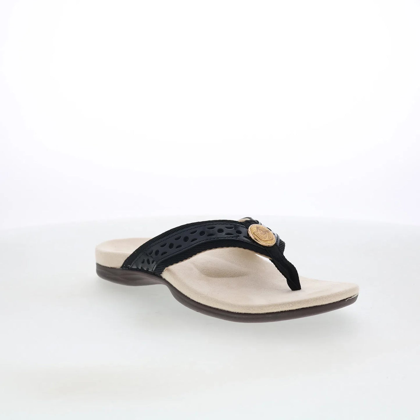 Spenco Starboard SP1084BLK Womens Black Leather Flip-Flops Sandals Shoes