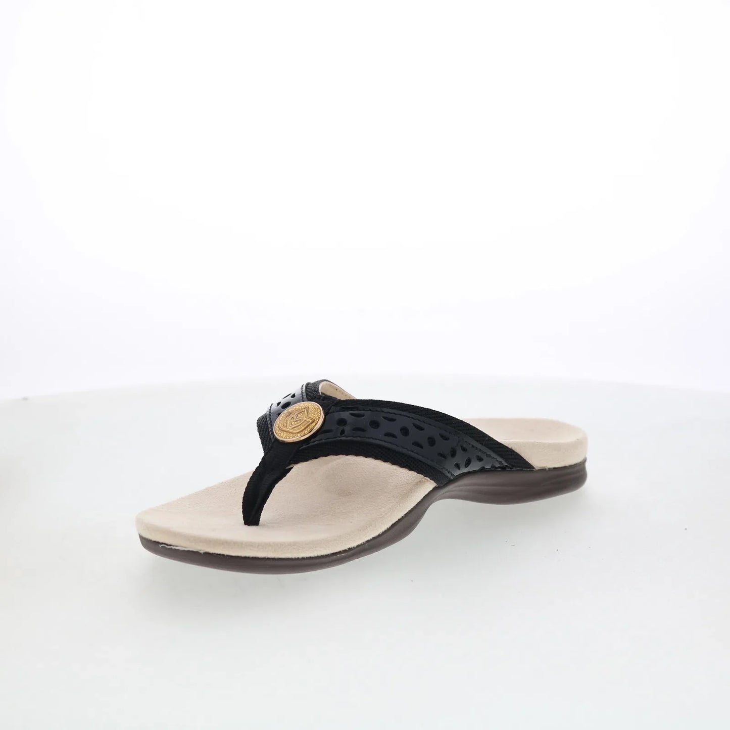 Spenco Starboard SP1084BLK Womens Black Leather Flip-Flops Sandals Shoes
